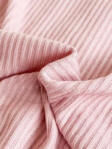 SHEIN Set de 2 bucăți pentru fete, casual, culoare solidă, contrastant, bluză cu mânecă lungă și pantaloni, pijamale pentru casă - Roz - Vizualizare 4