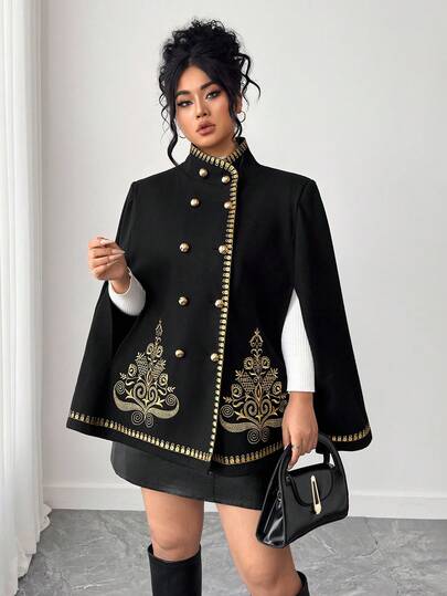 Elenzga 大码女式奢华优雅刺绣大衣