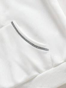 SHEIN Áo nỉ có mũ, phối sọc tương phản, túi, phong cách thường ngày cho bé trai tuổi teen, thích hợp cho mùa thu/đông. - trắng - Xem 6