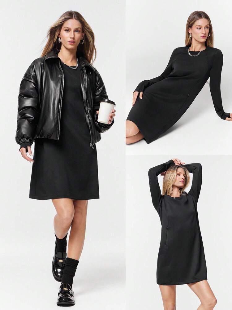 Robe midi en modal avec poches invisibles sur les côtés et pouce intégré, décontractée pour un usage quotidien
