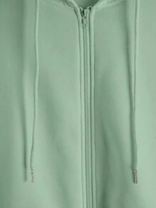 INAWLY Women's Fashionable Versatile Solid Color Drop Shoulder Long Sleeve Zip Up Sweatshirt, Autumn - Green - View 5