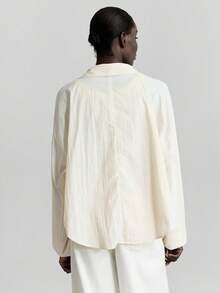 Ontre 都市时尚风格女式夹克，白色，立领，长袖，轻薄面料，初秋装，户外装，休闲装，宽松版型，真口袋，日常穿着 - 白色 - 查看 4