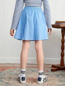 Joliand Joliand 1 件青少年女孩优雅都市可爱蓝色迷你裙，适合休闲、日常、郊游、居家、海滩、夏季 - 藍色 - 查看 2
