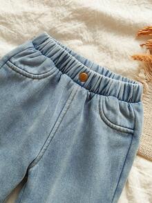 Vintaside Kids Baby Boy's Autumn/Winter Plush Lined Fashionable Versatile Simple Washed Denim Pants, Suitable For Casual Wear At Home, Leisure Outings Or Shopping Fall - Blue - View 8