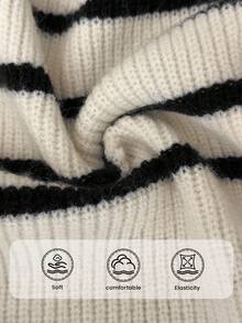 Elaquor Plus Size Women Casual Loose Contrast Striped Long Sleeve Cardigan In Fall/Winter - Black - View 6