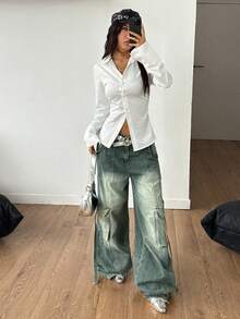 Coolane 女式白色梭织长袖单排扣休闲衬衫 - 白色 - 查看 5