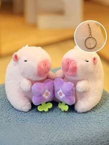 1 件水豚毛绒玩具钥匙扣挂件，柔软毛绒动物背包挂饰，汽车装饰配件，送给钥匙扣爱好者的礼物（水豚 3，可爱水豚毛绒玩具）。水豚毛绒玩具，水豚，可爱毛绒水豚。