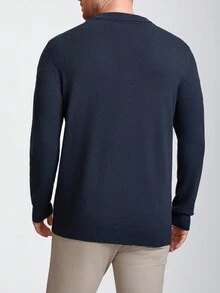 Airaco Men's Casual Solid Color Button-Up Cardigan Sweater - Navy Blue - View 2