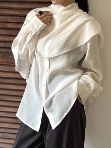 Livesso Women's Loose Chiffon Blouse, Casual Business Office Wear, Long Sleeve, Shawl Collar, Suitable For Spring, Summer, Autumn