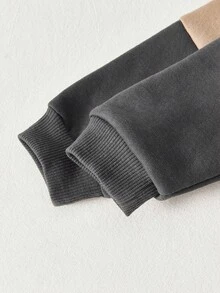 Cozy Pixies 2pcs/Set Baby Boy Contrast Color Round Neck Raglan Sleeve Pullover Sweatshirt And Elastic Waist Pants Outfit - Grey - View 6