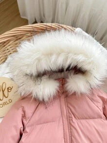 SHEIN Babygirl 可爱百搭粉色保暖羊毛连帽棉衣，秋冬 - 藕粉色 - 查看 8