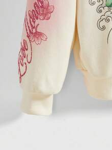 ROMWE Áo nỉ dáng rộng in họa tiết hoa tượng hình Phật cổ điển Y2K Streetwear dành cho nữ - trắng - Xem 5