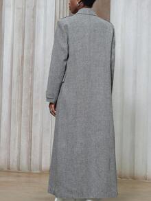 Aveloria Modichic 女式人字纹长款开衫外套，常规版型，秋冬 - 灰色 - 查看 6