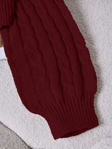 Franclia Solid Color Crew Neck Cable Knit Casual Pullover Sweater,Long Sleeve Tops Knit Pullover Fall Winter Outfit - Burgundy - View 4