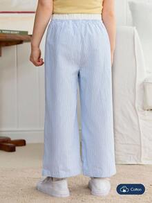 Joliand Joliand 1 件年轻女孩优雅城市学院风格可爱狗狗装饰蓝白条纹宽松裤，适合聚会、旅行、返校、派对、夏季和秋季 - 藍白色 - 查看 5