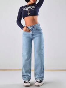 EURMUSE Women's Light Color Mid Waist Casual Denim Style - Medium Wash - View 1