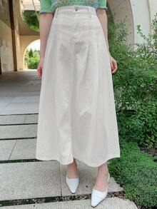 Chân váy ngắn denim trơn màu, kiểu dáng thường ngày, đa năng dành cho nữ, thích hợp cho mùa xuân/hè. - trắng - Xem 2