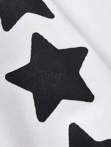 Tween Boys' Casual Everyday Letter & Star Print Baseball Collar Open Front Loose Knit Thick Jacket,In Fall/Winter,Winter Set,Winter Clothing,Fall Outfits,Fall Clothing,All Clothes For Kids,Black Tops ,Fall Tops ,Winter Outwear - Black - View 4