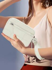 女士腕包钱包 - 绗缝尼龙腕包，带 3 个拉链隔层、旅行卡包和收纳包 - 彩色 - 查看 5