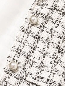 Aveloria Modichic Chaqueta de tweed a cuadros con decoración de botones de perla, combinada con un conjunto de traje clásico largo para mujer