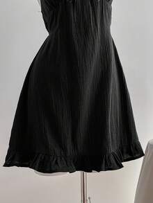 Comfortcana 女式休闲黑色细肩带迷你连衣裙，夏季 - 黑色 - 查看 3