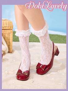 Dola Lovely Bombas de tacón grueso con punta redonda y aplicaciones de mariposa con rhinestones para mujer, adecuadas para Halloween y Navidad - Burdeos - Ver 5