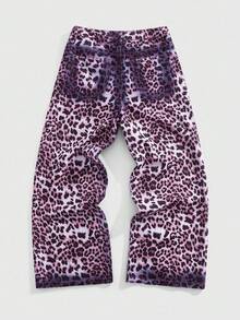 ROMWE MEN Street Life Men's Fashionable Leopard Print Wide Leg Jeans - Pink - View 2