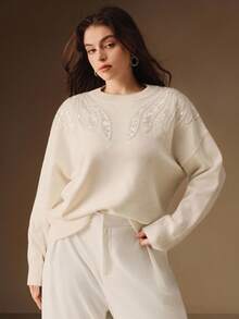 Anewsta Áo kiểu nữ thanh lịch đính sequin họa tiết cánh chim, màu trắng, thích hợp cho tiệc Giáng sinh, đêm giao thừa, cỡ lớn. - Màu be - Xem 3