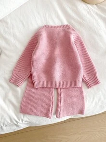 Genkimix Kids New Fashionable Versatile Cute Bow Decor Girls Pullover Sweater And Flare Pants 2 Pieces Set Girls Sweater Sets Girls Pink Knit Set Girls Ribbed Set Girl Knit Set Girls Pink Two Piece Set Toddler Girls Sweater Young Girls Fall Outfits Young Girls Winter Clothes Kids Fall Clothes Girls Knit Set Bow Knit Pink Sweater