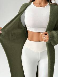 SHEIN PETITE Women's Warm Cardigan For Outings In Autumn And Winter - Army Green - View 5