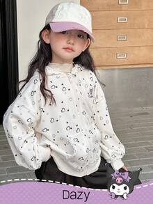 DAZY HELLO KITTY AND FRIENDS | SHEIN 少女卡通图案拉链连帽卫衣 - 米色 - 查看 6