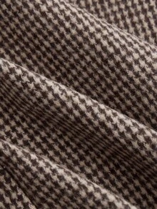 SHEIN MOD Khaki Vintage Houndstooth Minimalist Casual Commuter Women Long Sleeveless Trench Coat, Old Money Style In Fall/Winter