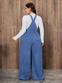 EMERY ROSE Plus Size Women Casual Pocket Denim Bib Overalls - Medium Wash - View 2