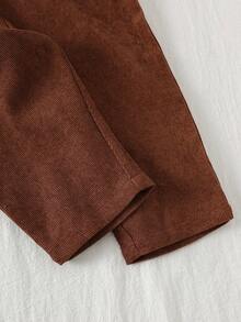 Loomiva 2件套男婴纯色针织柔软圆领长袖套头衫和吊带裤套装 - 杏色 - 查看 5