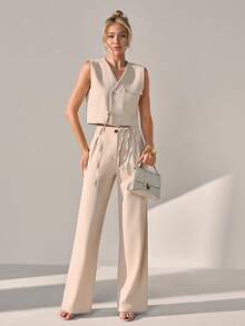 CLARA VERO Women Two Pieces Outfits Vest And Pant Sets - Beige - View 1