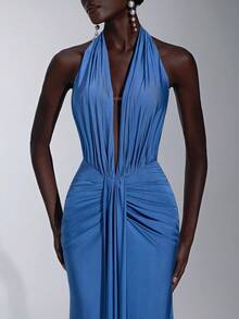 Elitara Elegant, Romantic, Sexy, Simple, Gray-Blue, Stretch Fabric, Backless, Fishtail Hem, Fashionable, Popular, Suitable For Vacation, Festival, Birthday Party, Wedding Event, Dinner Dress, Bridesmaid Dress - Blue - View 6