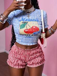 Slaydiva Bộ đồ hai mảnh họa tiết hoa anh đào và kẻ sọc xanh trắng giản dị mùa hè 2025 dành cho nữ, thích hợp cho các buổi đi chơi hàng ngày, tiệc tùng ngày lễ, lễ hội âm nhạc, du lịch, trang phục tốt nghiệp, tụ tập bạn bè, tiệc sinh nhật, bãi biển, trang phục sân bay, kỳ nghỉ, phong cách Boho, trở lại trường học-A - Nhiều màu - Xem 4