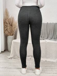 SHEIN Maternity Solid Color Adjustable Waist Thermal Lined Leggings Winter Clothes For Women - Grey - View 2