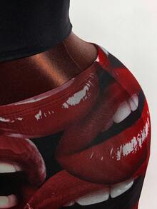 Bumpella Halloween - Sexy Full-Print Red Lip Style Short Skirt For Women, Summer Skirt - Ladies - Multicolor - View 9
