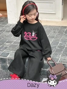 HELLO KITTY AND FRIENDS | SHEIN DAZY 女童圆领抓绒印花卫衣裤套装，秋冬款