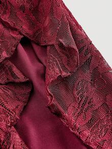 SHEIN MOD Váy ren xẻ tà cao màu đỏ tía cho nữ, trang phục năm mới, giáng sinh, tiệc tùng, kỳ nghỉ trên bãi biển, quần áo, trang phục dạo phố cho nữ, trang phục Valentine cho nữ - Màu Đỏ Sâu - Xem 4