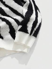 ROMWE MEN Street Life Men's Crew Neck Zebra Striped Knit Sweater, Street Fashion, Fall Winter