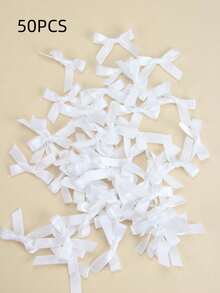 50 piezas/paquete Lazos de cinta coloridos para decoración de regalos, manualidades, tarjetas, accesorios para el cabello, joyas, decoración de boda, decoración navideña, decoración del hogar - Navidad blanca para regalos festivos - Blanco - Ver 3