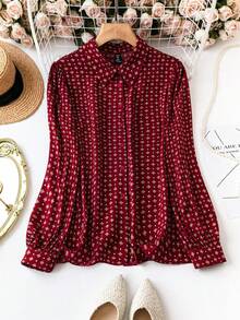 SHEIN Clasi Áo sơ mi tay lỡ in họa tiết toàn thân cỡ lớn dành cho người đi làm thường ngày - Đỏ - Xem 1