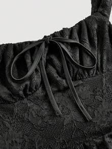 SHEIN MOD Rochie neagră din dantelă, mulată, asimetrică, cu tiv cu volane, ținută de vară, rochie de absolvire