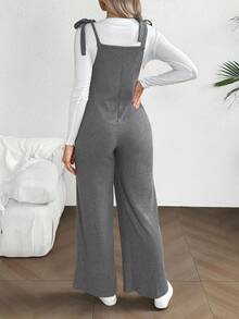 SHEIN Maternity Casual Collegiate Style Knotted Shoulder Patch Pocket Jumpsuit - Grey - View 2