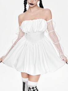 ROMWE Kawaii 万圣节狂欢节复古女式角色扮演迷你连衣裙，服装 - 黑色 - 查看 5