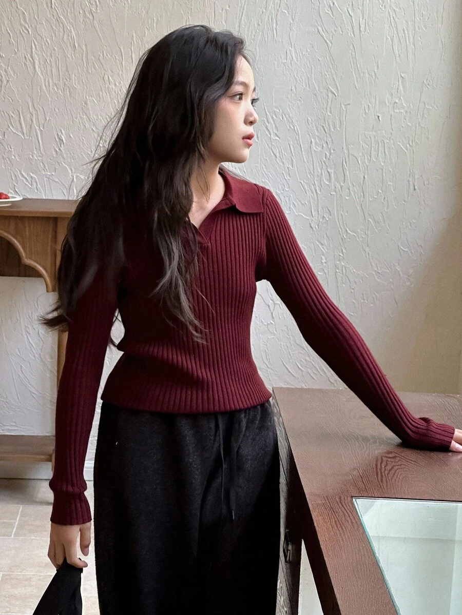 DAZY Jersey de cuello alto ajustado para niña preadolescente, para otoño/invierno