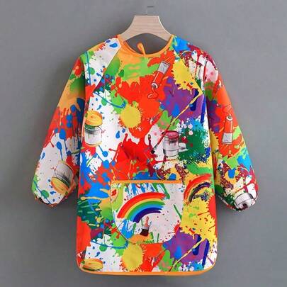 1 件儿童艺术围裙长袖防污绘画工作服防护服适用于艺术项目工艺品绘画学校活动防水易清洁