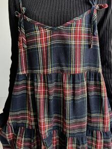 FRIFUL 女式格纹肩带蝴蝶结交叉 A 字形多层拼接休闲背心，秋季